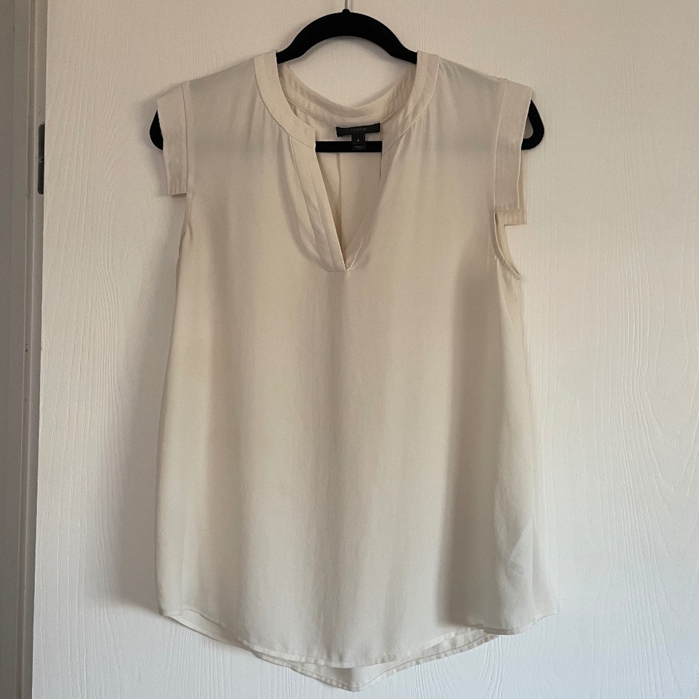 J.Crew Ivory Split Neck Blouse, Size 8